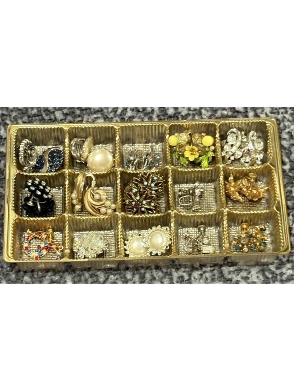 Vintage Clip‑On Earrings Lot 15 Pairs Rhinestone Pearl Costume Jewelry